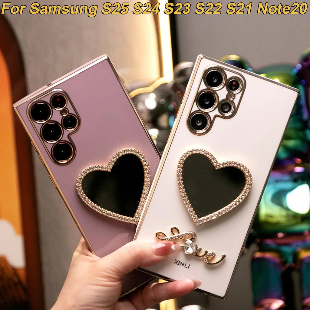 เคสโทรศัพท์ เคลือบกระจกหัวใจแวววาว น่ารักและสวยงาม นุ่มและบาง ใช้ได้กับ Samsung S26Ultra, S26+, S26,
