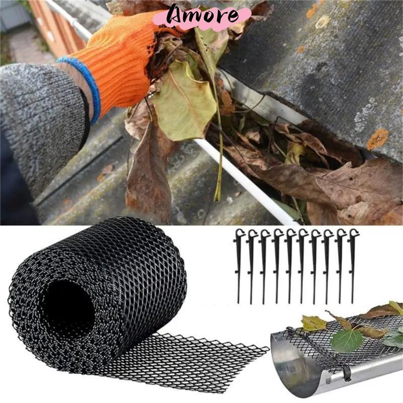 Amore พลาสติก Gutter Guard ตาข่ายพร้อมตะขอคงที่หลังคา Gutter Guard ตัวกรองรั้วตาราง