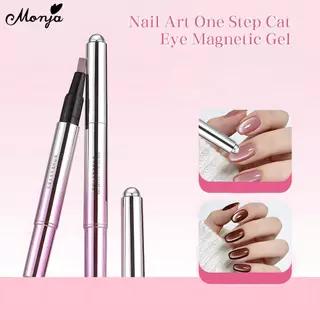 Monja Nail Art UV Gel Cat Eye Polish พร้อมแปรงปากกาลูกปัดแม่เหล็กขนาดเล็ก 6in1 One Step Magnetic นักเรียน Gradient Effect มัลติฟังก์ชั่นแบบพกพา Cat-eye DIY เล็บออกแบบเครื่องมือ