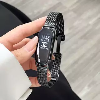 สายรัดข้อมือสแตนเลสลายรวงข้าวสำหรับ Xiaomi Mi Band 10 9 8 Xiaomi Smart Band 10 9 8 สายนาฬิกาโลหะสแตนเลส อุปกรณ์เสริมสำหรับเปลี่ยน