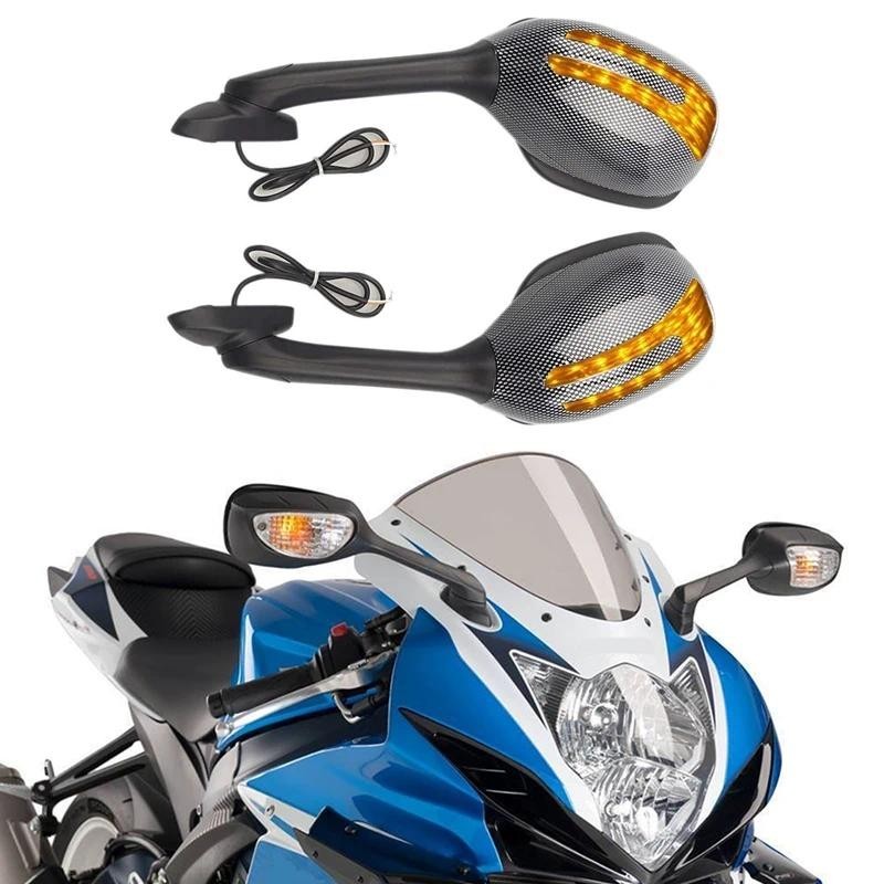 กระจกมองหลังรถจักรยานยนต์ไฟเลี้ยว LED โคมไฟด้านข้างกระจกสําหรับ SUZUKI GSXR 600 750 1000 K5 K6 K7 K8