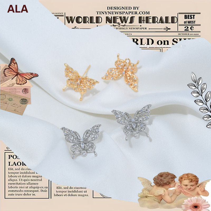💖ALA เครื่องประดับ DIY💖ต่างหูผีเสื้อฝังพลอยโปร่ง ทำจากทองแดงชุบทอง 14K หรูหราสำหรับ DIY อุปกรณ์เครื่องประดับ【earrings ตุ้มหู ตุ้มหูห่วง ต่างหู ต่างหูห่วง ตะขอต่างหู earring】
