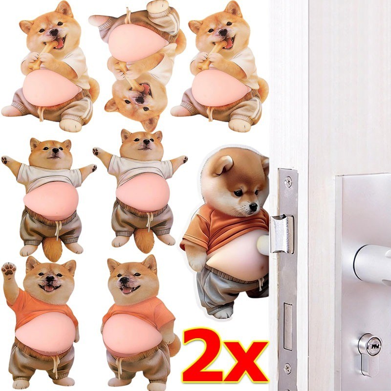 3D สติ๊กเกอร์รูปท้องสุนัขชิบะอินุ / สติกเกอร์การ์ตูนน่ารักช่วยคลายเครียด / แผ่นกันกระแทกผนังแบบมีกาวในตัว 2ชิ้น