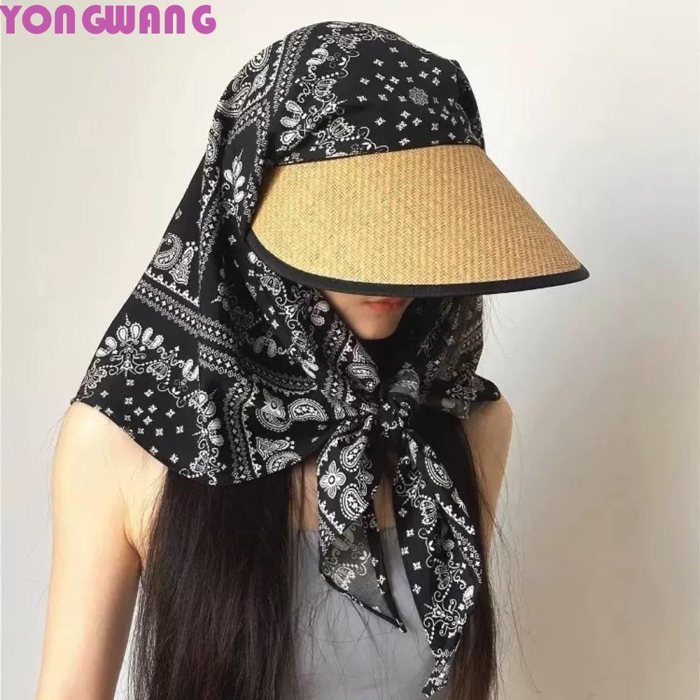 YONGWANG66HR Headscarf เบสบอลหมวก,สไตล์เกาหลีพิมพ์ผ้าพันคอเบสบอลหมวก,Retro Y2k Hip-hop คอ Guard Stra