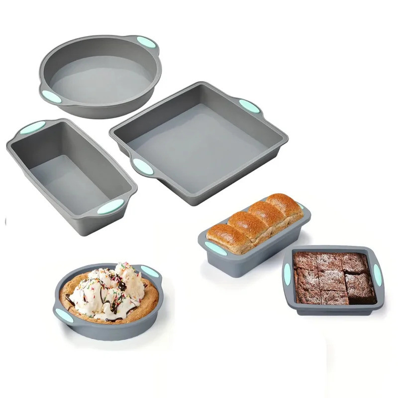 Silicone round cake tray, non-stick silicone baking tray set, food-grade cake mold, metal reinforced