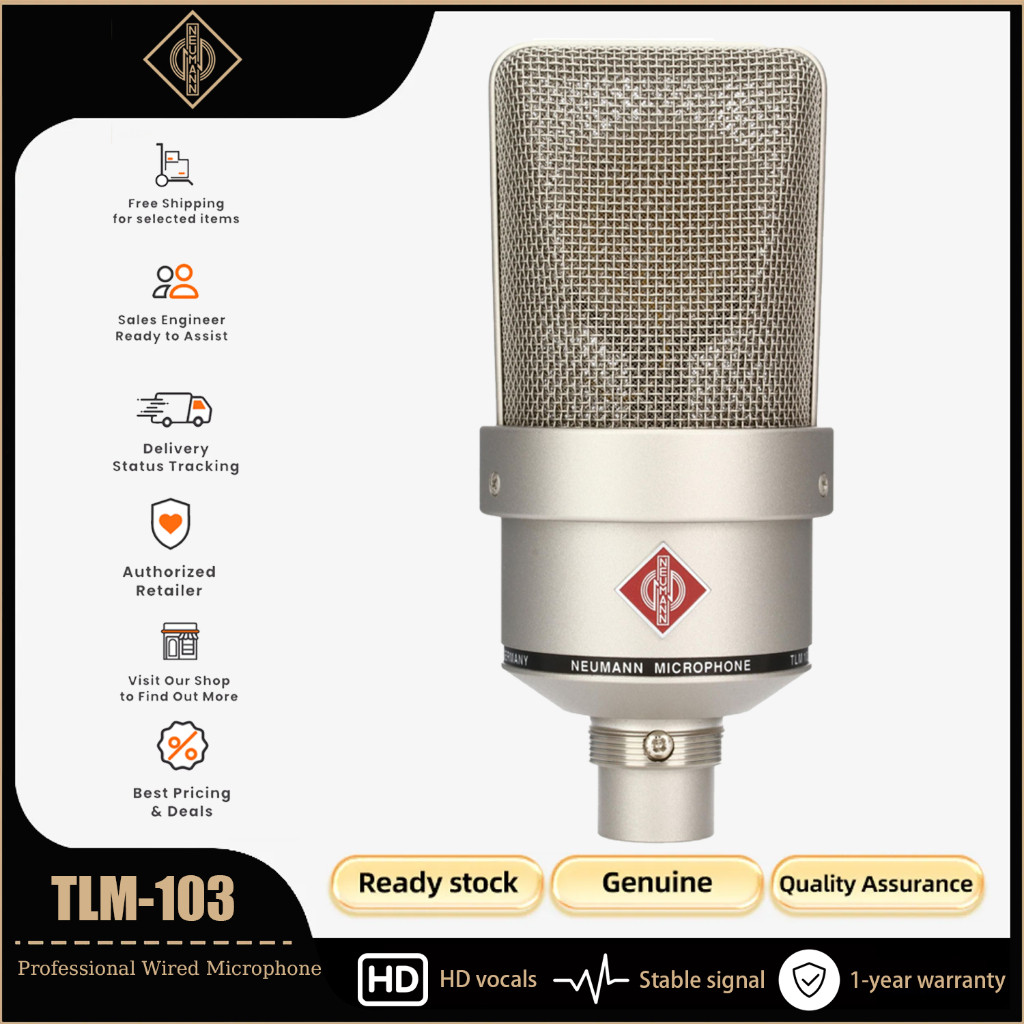 Neumann TLM103 ไมโครโฟนคอนเดนเซอร์แบบคาร์ดิออยด์ไดอะแฟรมขนาดใหญ่เหมาะสําหรับการบันทึกเสียง, การพอดคา