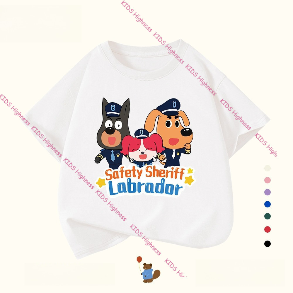 เสื้อยืดเด็กผู้ชาย แขนสั้น ลาย SheriffLabrador นายอำเภอลาบราดอร์ ผ้าฝ้ายแท้100% ใส่สบาย ระบายอากาศดี