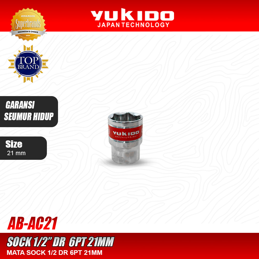 MATA Yukido Sock Eye 1/2" DR 6PT 21MM - ซ็อกเก็ต 1/2" 6PT 21MM Yukido AB-SC21
