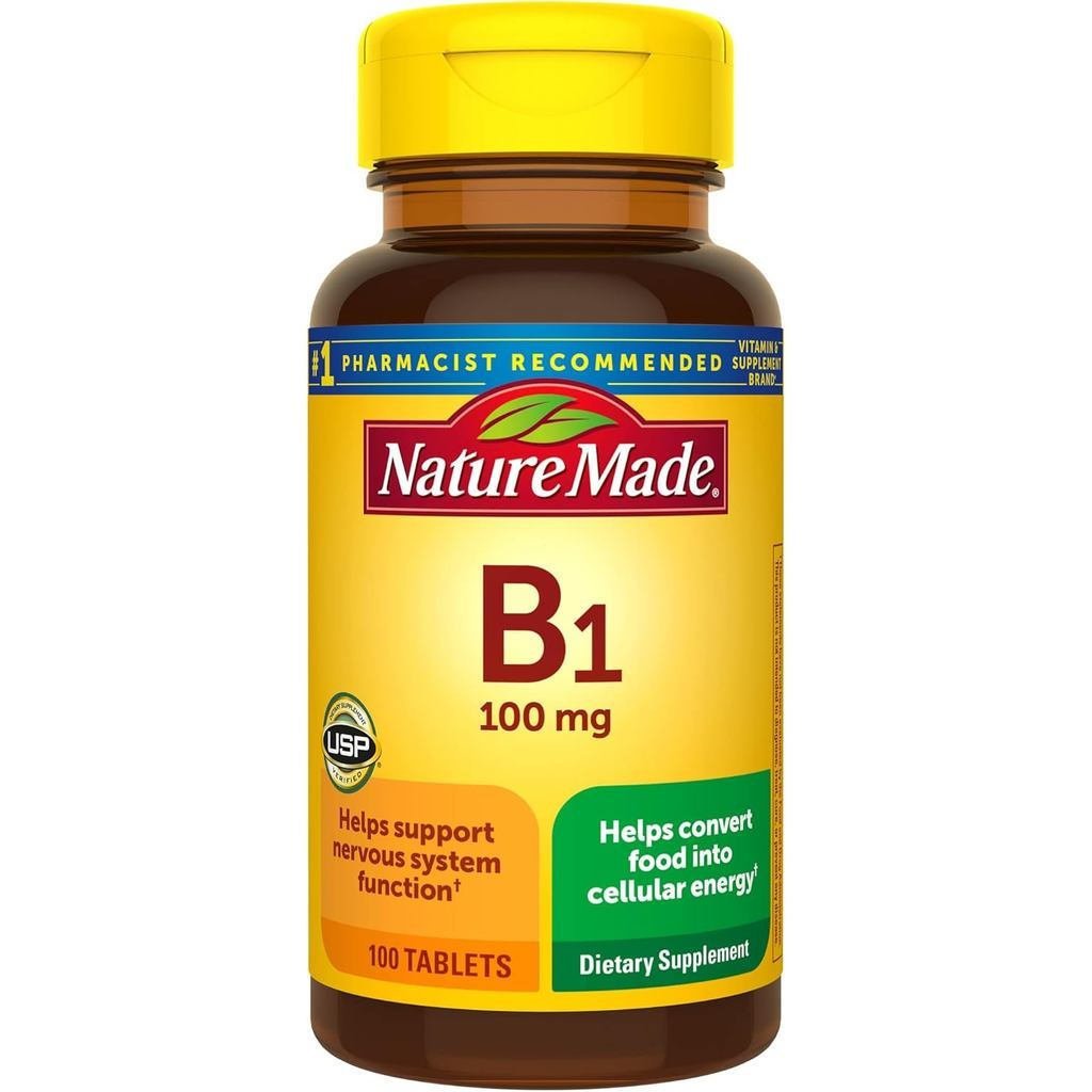 Nature Made วิตามิน B1 100mg, อาหารเสริม Titamine B1 สําหรับการสนับสนุนการเผาผลาญพลังงาน 100 เม็ด 10