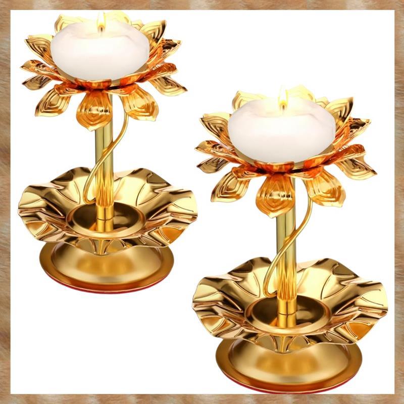 [KYG] สําหรับ Diwali Pooja 2 ชิ้นโลหะ Diya เชิงเทียน Ghee โคมไฟสําหรับ Diwali ตกแต่ง