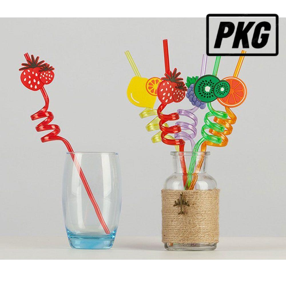 REPKG 1/5 ชิ้นหลอด-พลาสติกที่มีสีสัน Party Supplies Temporatiy Straw Fruit Theme