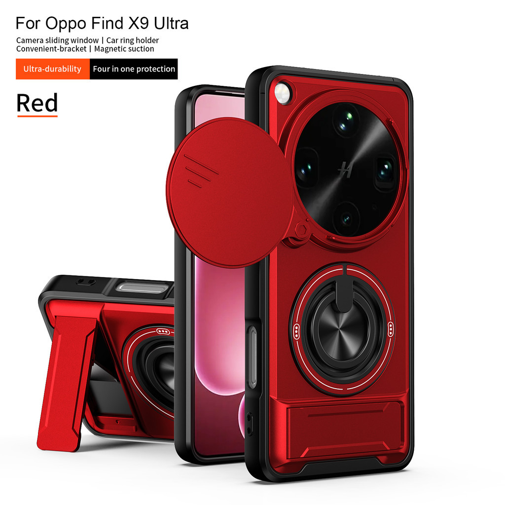 เหมาะสําหรับ OPPO ค้นหา X9 Ultra X9Pro 5G ขาตั้งแหวนเคสโทรศัพท์พร้อมปลอกกล้องแม่เหล็กติดรถยนต์กันกระแทกฝาครอบป้องกันเต็มรูปแบบ