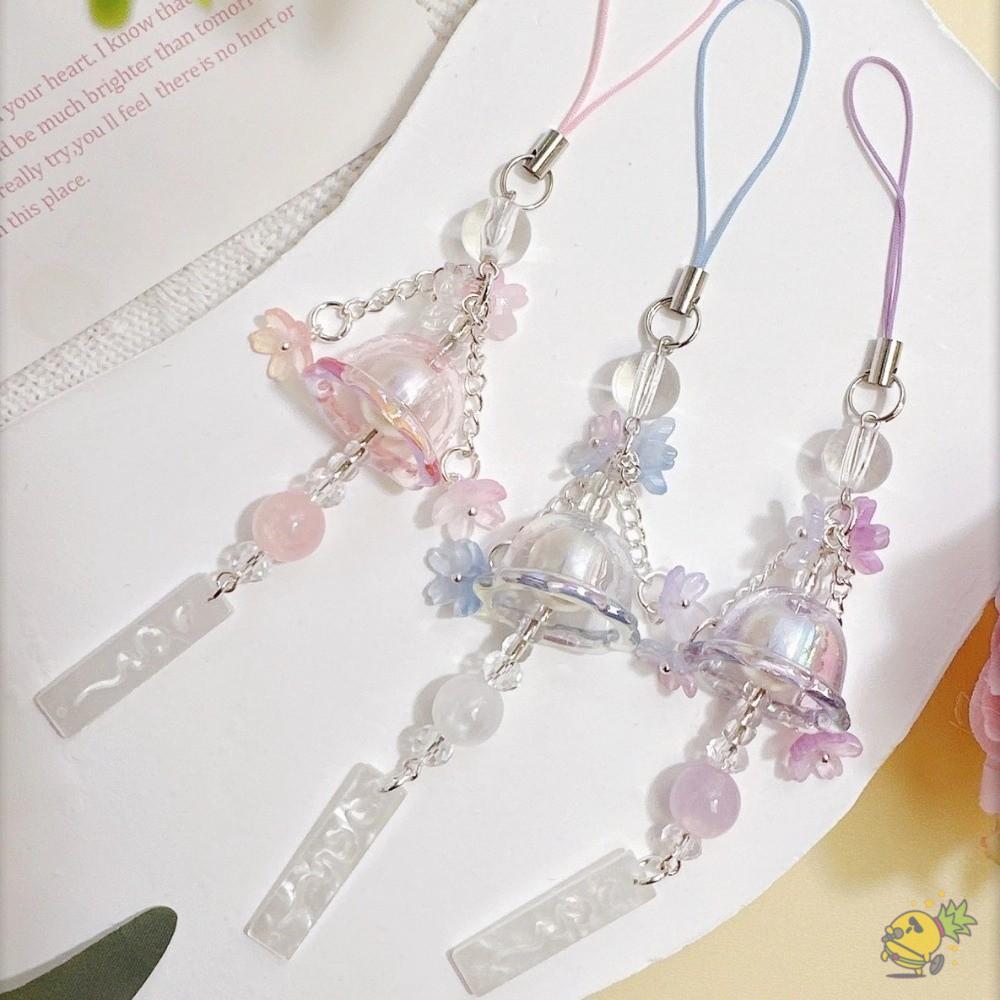 WXDX.TH แมงกะพรุนกระดิ่งลม, Cherry Blossoms รถแขวนตกแต่งแมงกะพรุนพวงกุญแจ, เครื่องประดับ Y2K ของขวัญพวงกุญแจโทรศัพท์