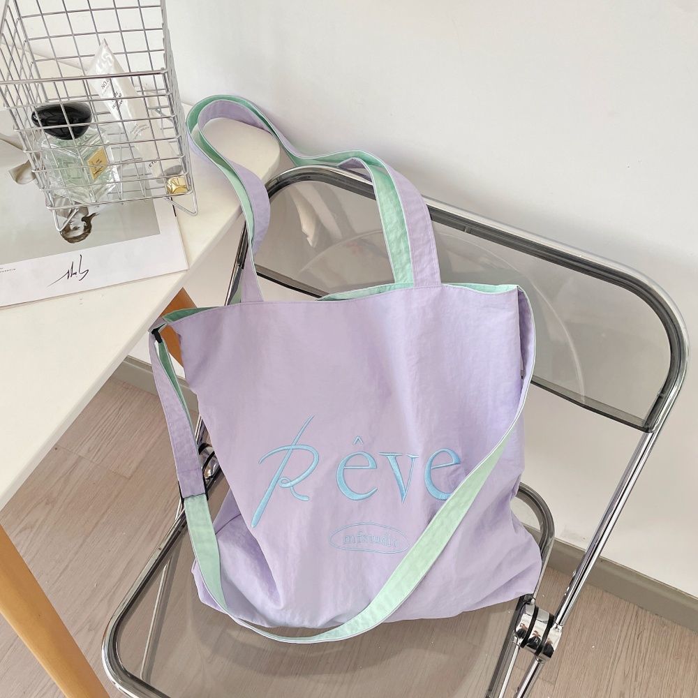 สไตล์เกาหลีสไตล์ใหม่สองด้านกลับจดหมายผ้าใบสดIns Tote All-Matchนักเรียนขนาดใหญ่-ความจุสบายๆCommuter