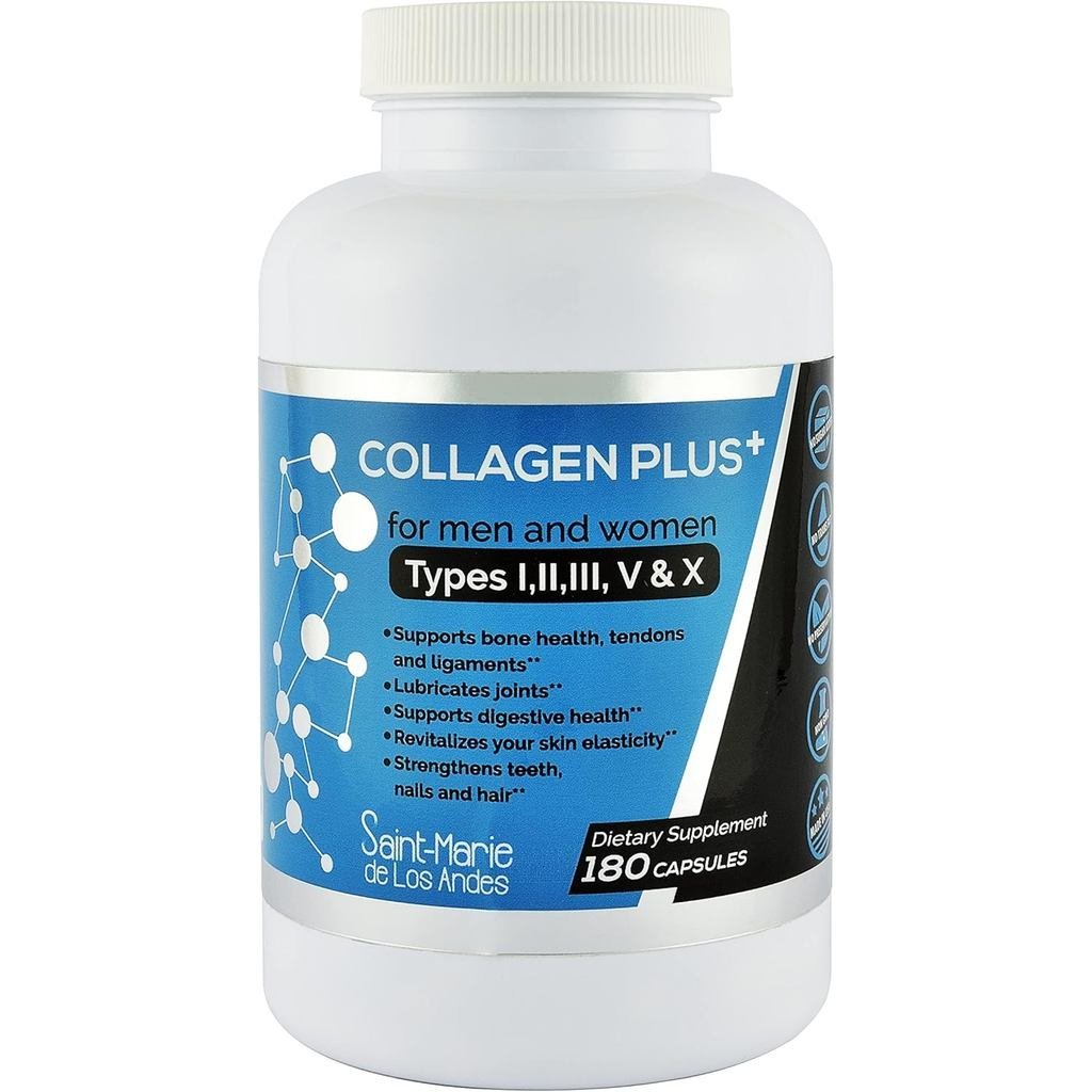 Multi Collagen Pills Plus + 180 แคปซูล (ประเภท I, II, III, V & X) + สารเพิ่มประสิทธิภาพการดูดซึม (อุ