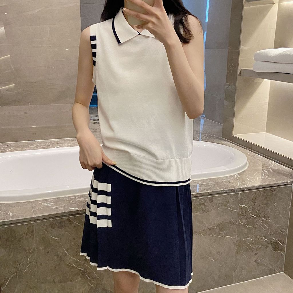 AP65 Tom Browne Pure Desire polo Collar Ice Linen Thin สไตล์ถัก Camisole ผู้หญิงฤดูร้อนเสื้อยืดแขนกุ