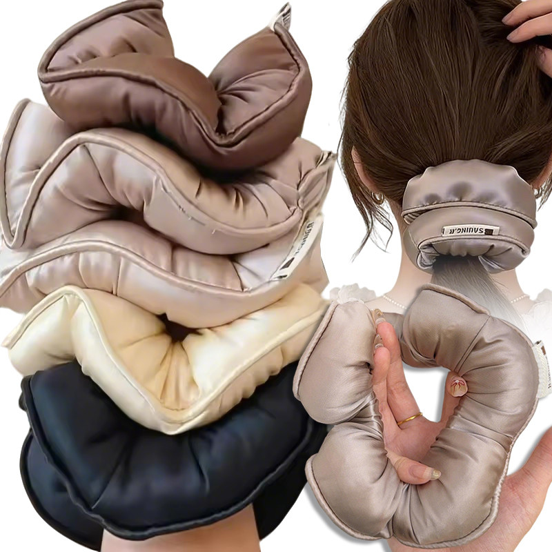 3D เบาะนุ่มยืดหยุ่นผู้ถือผมหางม้า Scrunchies - หมอนนอนหลับขนาดใหญ่ลําไส้ผม Tie
