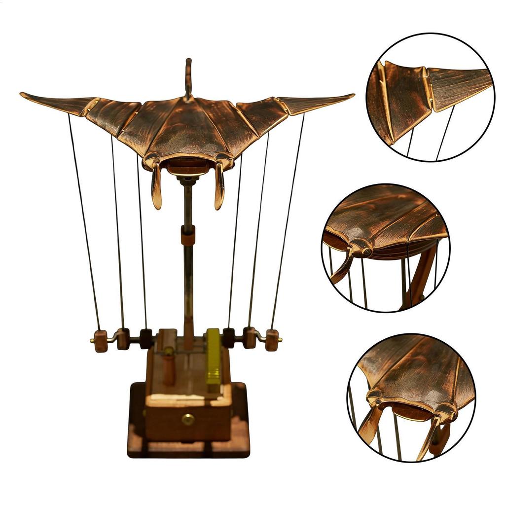 Artisan ไม้ Manta Ray Automaton DIY Marine Biological ชุดตกแต่ง Handcrafted Manta Ray ประติมากรรมสําหรับ Home Office โต๊ะ mueadegth