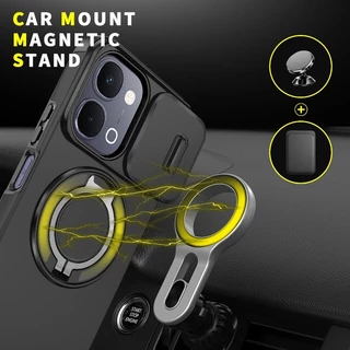 โลหะหมุนวงเล็บเคสโทรศัพท์แม่เหล็กสําหรับVivo Y500 Y31D Y05 Y11D Y31 Y21D V70 FE V60 V50 V40 Lite/Pro X300 Proเลนส์หน้าต่างเลื่อนAnti fall shell PC + TPUฝาครอบป้องกัน