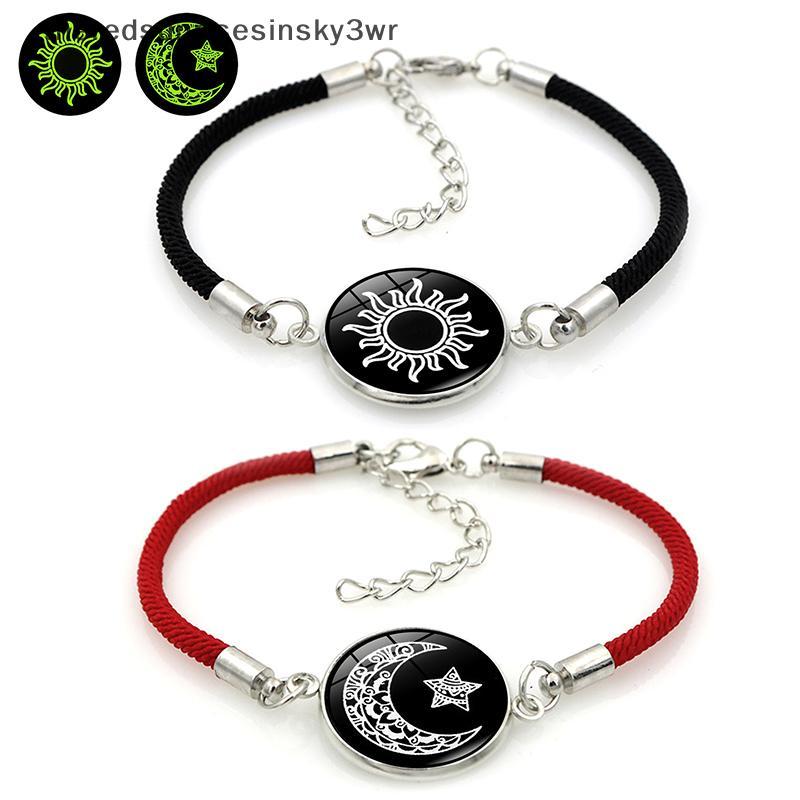 (the) 2 ชิ้น/เซ็ต Luminous คู่ Sun Moon สร้อยข้อมือสําหรับผู้หญิงผู้ชายเชือกทอปรับได้ Charm มิตรภาพแฟน Party เครื่องประดับของขวัญ (TH)