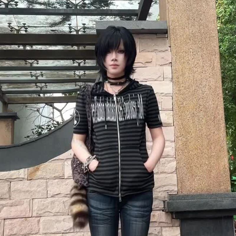 ลายเอเชียT Wind Hoodของแท้สีTop Punk Crash Asian Cultureหญิงไหล่เสื้อฤดูร้อนแขนสั้นSlim-Fitกว่าY2k M