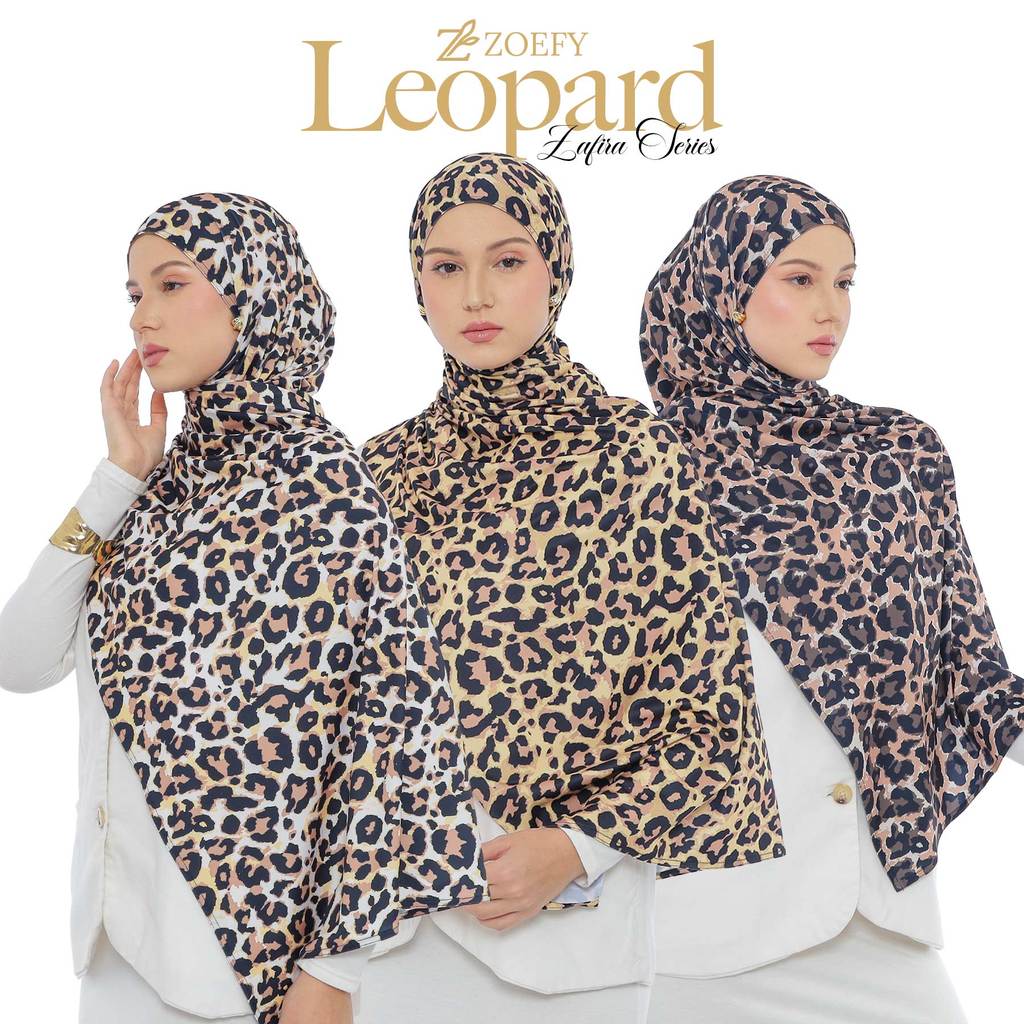 Zoefy - Pashmina Leopard Zafira Series ผู้หญิง Hijab พิมพ์ Jersey Leopard Motif ทองสีขาวสีน้ําตาลยาว