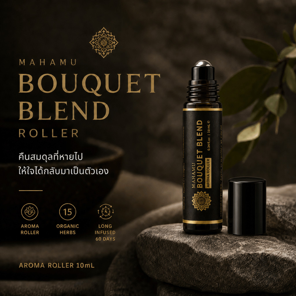 [✨หอมลัคชู🌿] MAHAMU Bouquet Blend Aroma Roller – ลูกกลิ้งอโรม่า หอมแพง สดชื่น สบายจมูก บ่มกลิ่นนาน 2 เดือน