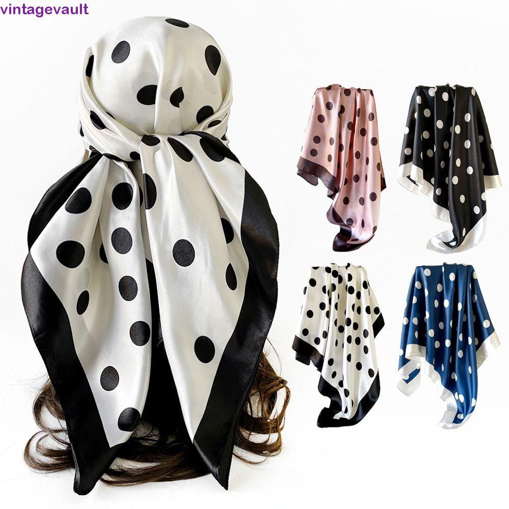 VINTAGEVAULT Dot พิมพ์ผ้าพันคอ, พิมพ์ Y2K ผ้าพันคอสี่เหลี่ยมเล็ก, Elegant Geometric Shape Spice Girls Hip Hop Polka Dot ผ้าพันคอไหมกลางแจ้ง