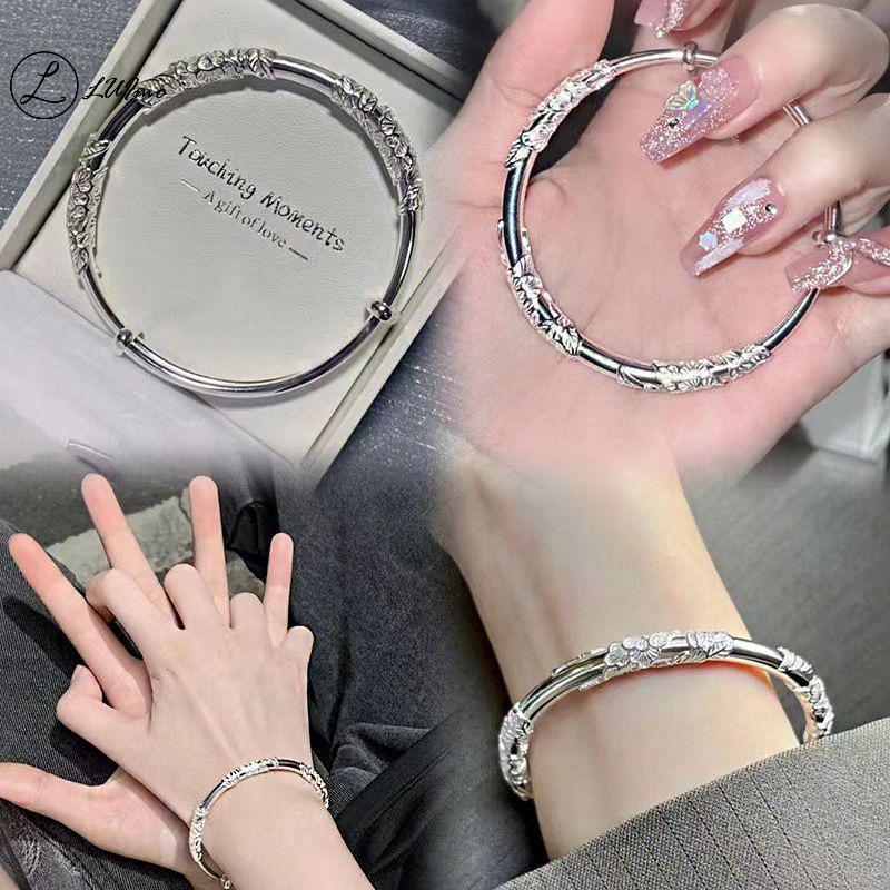 LUImo เงินผู้หญิง Full-เป่าดอกไม้ Bell สร้อยข้อมือผีเสื้อหรูหราเปิดปรับสร้อยข้อมือผู้หญิงเครื่องประดับ Accessries
﻿ ใหม่ ใหม่
