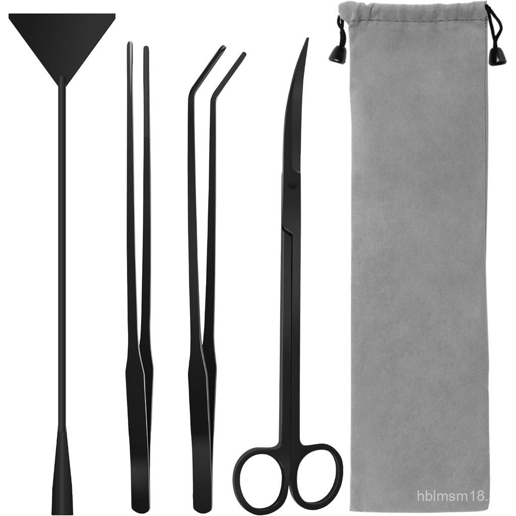 Aquarium Aquascape ชุดเครื่องมือ, 4 in 1 Anti-Rust พืชน้ํา Aquascaping เครื่องมือสแตนเลสสีดําแหนบกรร