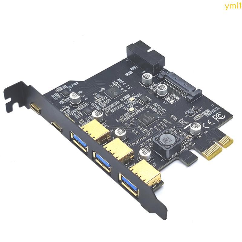 Yml1 Next-Gen Type-C USB 3 2 Gen1 บอร์ด PCI-E พร้อมฮับ 5 พอร์ตและขั้วต่อภายใน - ขยายความสามารถพีซีขอ