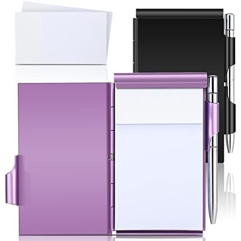Zonon 6 Pieces Metal Pocket Notebook Aluminum Notepad with Pen and Refillable Paper Flip Notepad Min