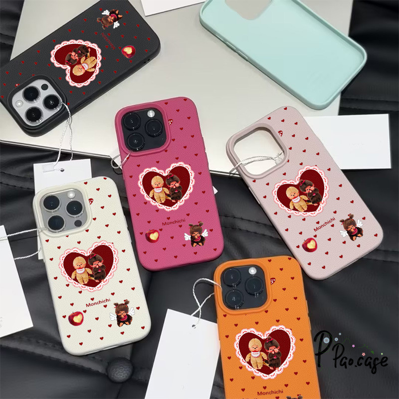 สำหรับ IPhone 17 16 AIR 15 13 11 12 14 Pro Max 15 Plus XR X เคสหนังสือลายลายหัวใจมอนชิชชี น่ารัก สไตล์ฮิต คู่รัก