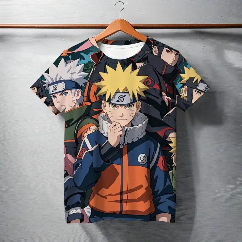 อะนิเมะ 3D Naruto พิมพ์เด็ก O-คอแขนสั้นสําหรับชายทุกวันโรงเรียนและกิจกรรมกลางแจ้ง