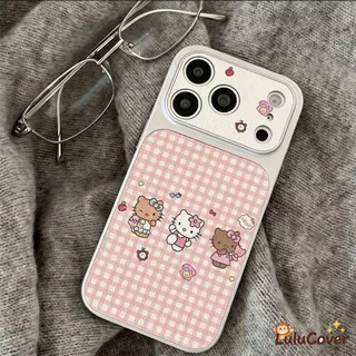 ตารางสีชมพูน่ารัก Hello Kitty หนังสําหรับ OPPO Reno 15C 15F 15 Pro Max Mini 14F 14 13F 13 12F 12 FS 11F 11 10 9 Pro Plus 5G 4G ง่ายแมวหวานหญิง