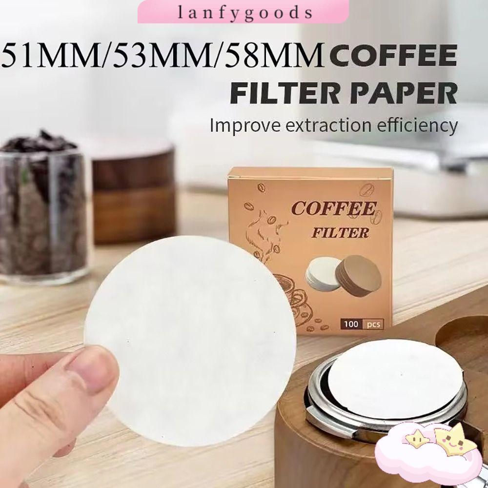 LANFYGOODS 100 ชิ้นกระดาษกรองน้ํา,รอบทิ้งกระดาษกรองกาแฟ, Universal 51/53/58 มิลลิเมตร Espresso Portafilter อุปกรณ์เสริม Barista เครื่องมือ