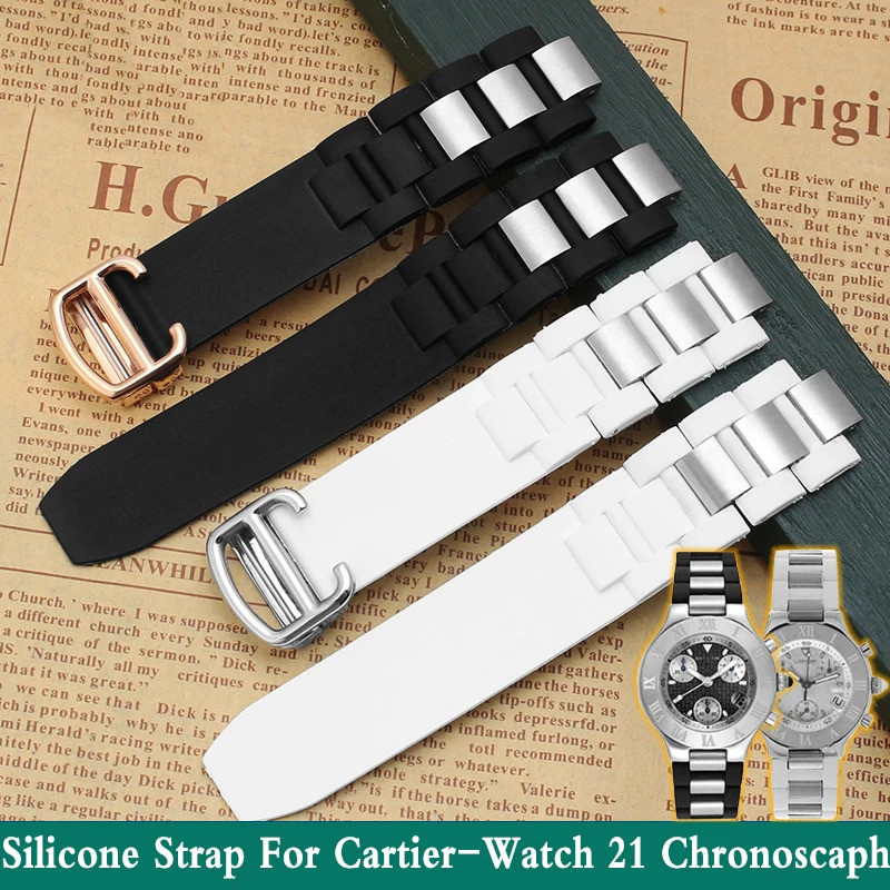 Watch Band Silicone Strap 20*10MM (buckle 18mm) For Cartier-Watch 21 Chronoscaph W10198U2 W10125U2 W