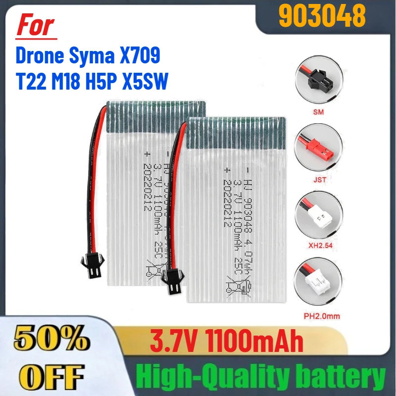 3.7V 1100mAh 903048 แบตเตอรี่ลิเธียมแบบชาร์จไฟได้สําหรับ Drone Syma X709 T22 M18 H5P X5SW Quadcopter