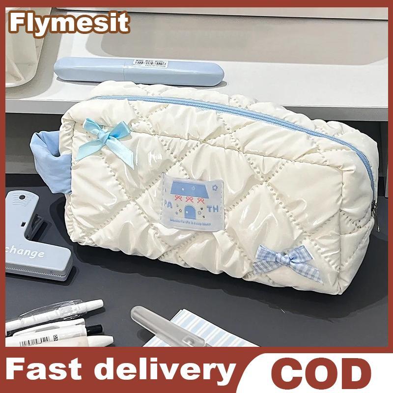 Flymesit Blue Bow ซิปกระเป๋าปากกาผู้หญิงขนาดใหญ่ความจุเครื่องเขียนเก็บดินสอนักเรียน Office โรงเรียนอุปกรณ์ EN