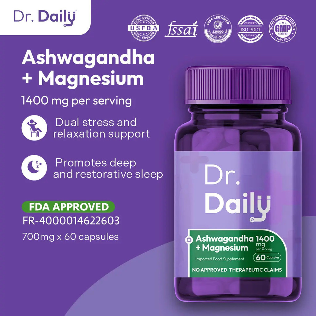 Dr. Daily Ashwagandha with Magnesium Glycinate | Deep Sleep, Stress Management, Muscle Recovery