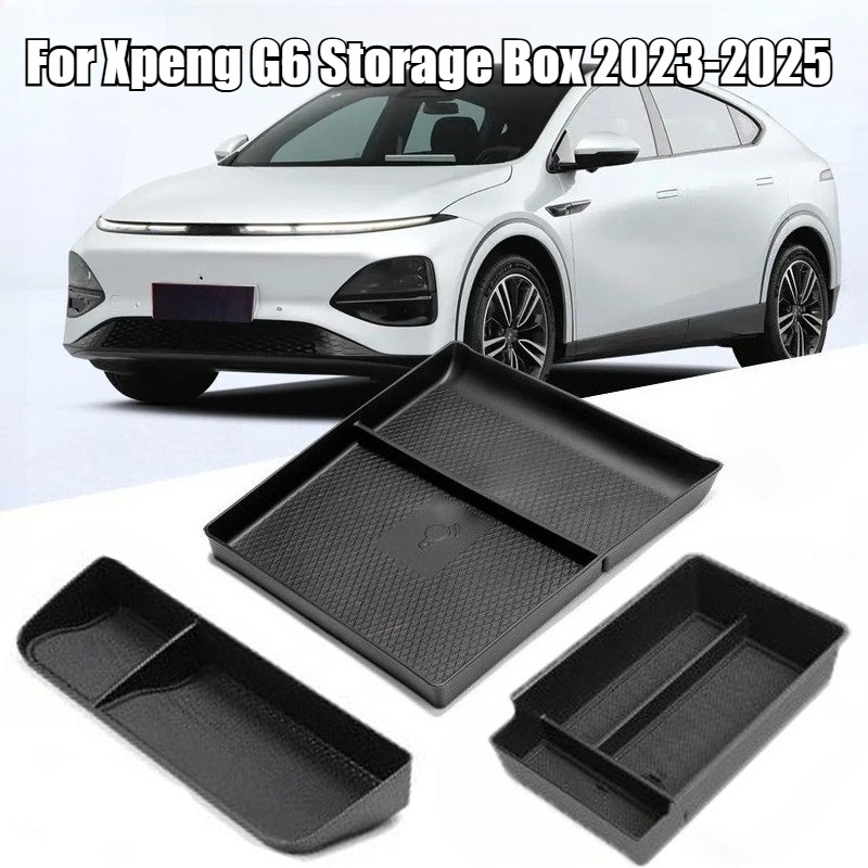 ถาดใส่ของที่วางแขนหลัง Xpeng G6 อุปกรณ์จัดระเบียบคอนโซลกลาง วัสดุ ABS+PVC กันฝุ่น ติดตั้งง่าย เพิ่มพื้นที่เก็บของ สีดำ
