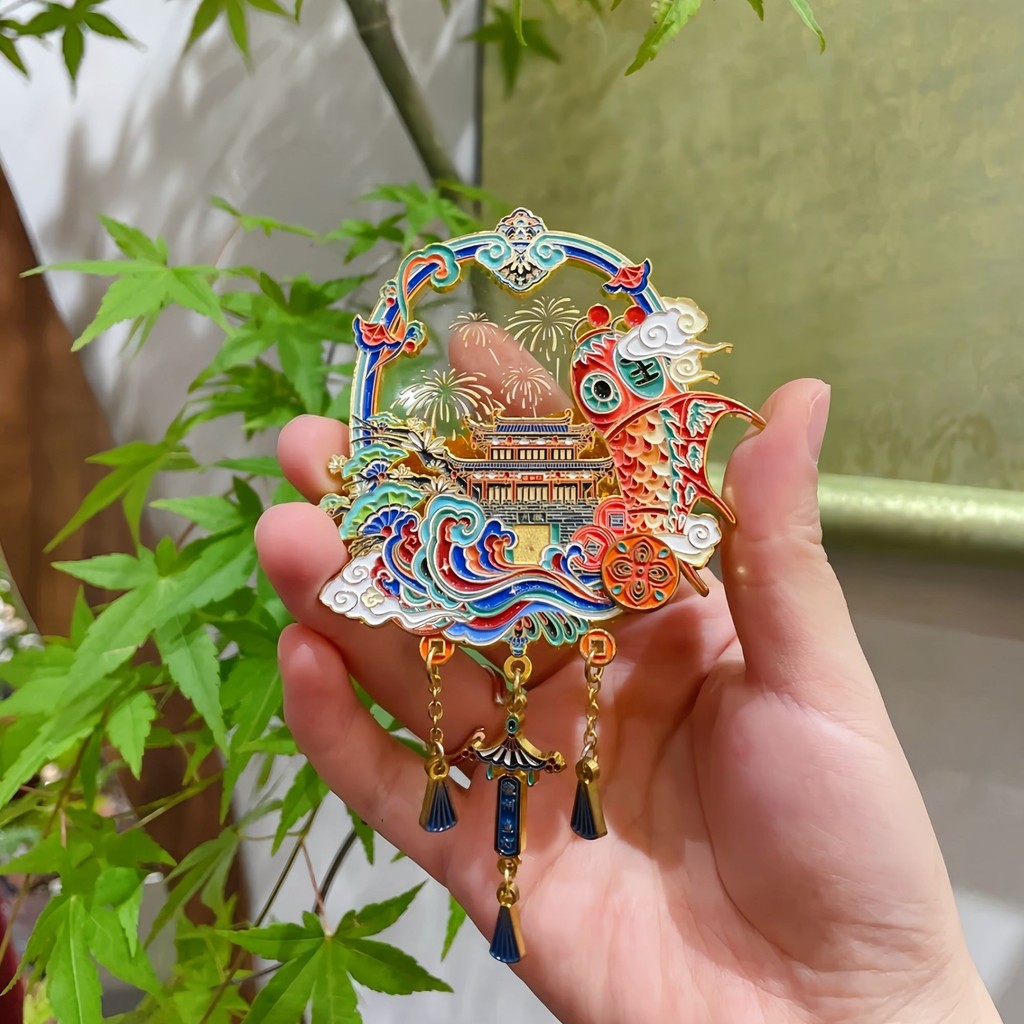 Huangshan Huizhou Fish Light Glitter โลหะตู้เย็นสติกเกอร์ Creative City Limited Travel Cultural Crea