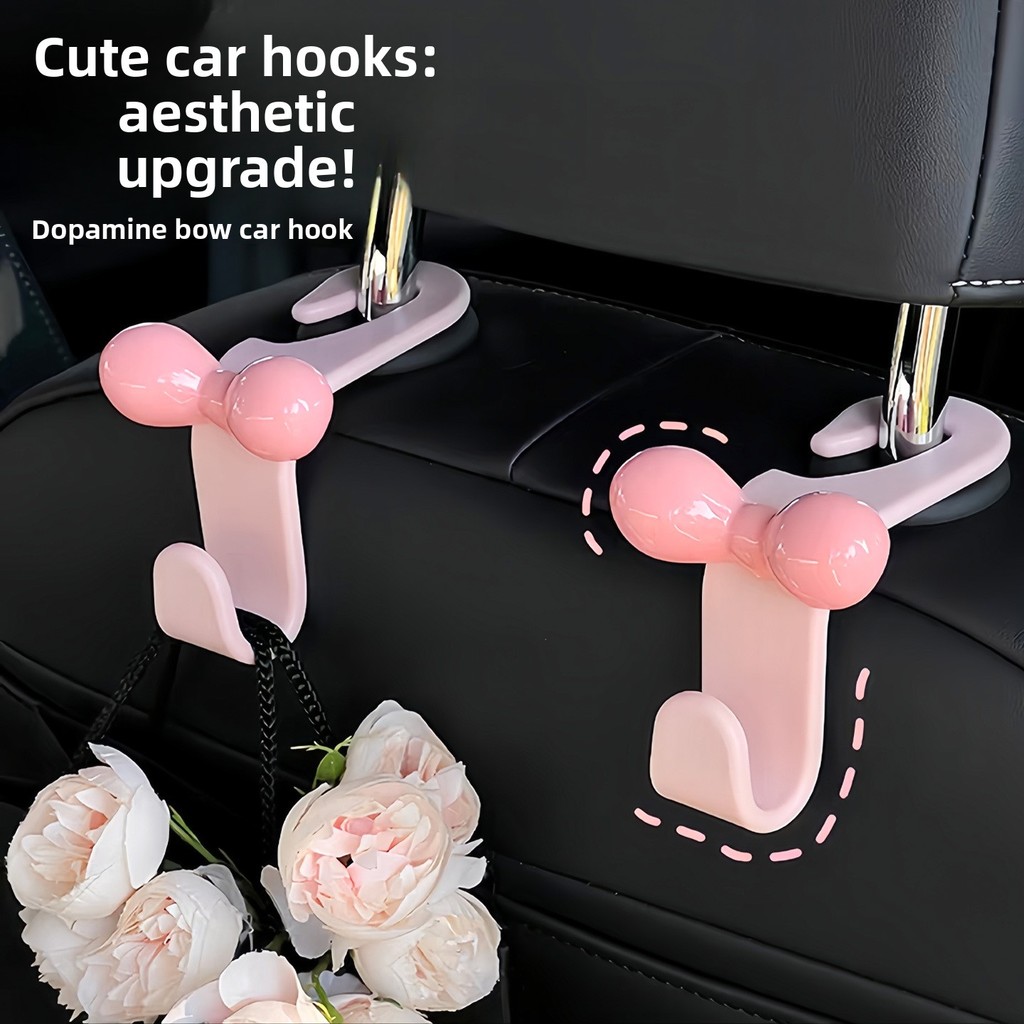 💕ซื้อ 2 แถม 2💕โบว์น่ารัก โดปามีน ตะขอภายในรถไม่มีรอยต่อรถที่นั่งกลับแขวนสร้างสรรค์สาวหัวใจรถเก็บตะขอ