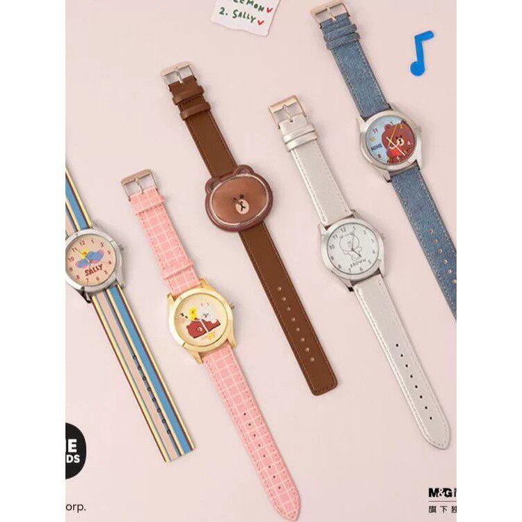 ของแท้ LINE FRIENDS หมีสีน้ําตาลอีกวันนาฬิกากล่องลึกลับอินเทรนด์เล่นสินค้านักเรียนนาฬิกาข้อมือของขวัญเล็กๆ