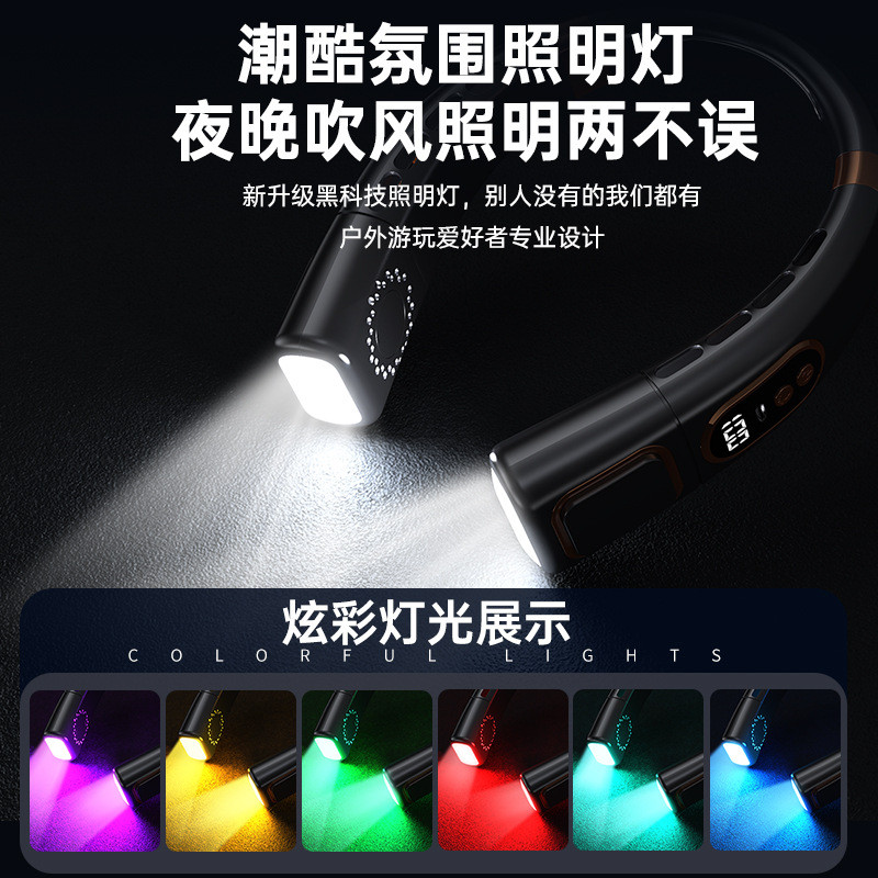 ใหม่ห้อยคอพัดลมชาร์จ USB ขี้เกียจกลางแจ้งแบบพกพาเงียบ Turbo คอคอ Leafless พัดลมมินิ 4NFL