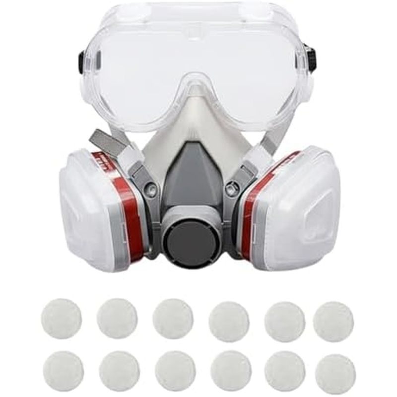 Dust-Proof Integrated Respirator Mask, Mask with Filters & Goggles, Anti Dust Mask for Spray Paintin
