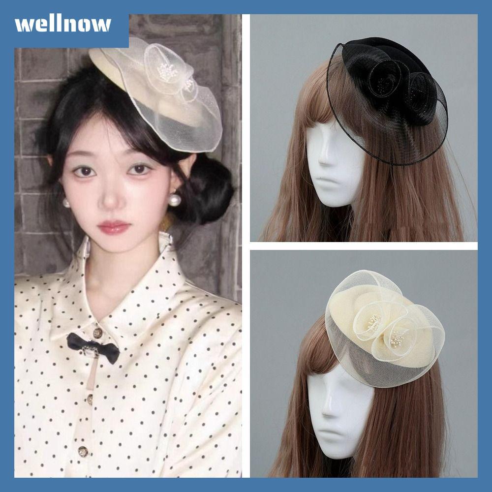 Wellnow กิ๊บติดผมและที่คาดผมตาข่ายสำหรับผู้หญิง ดีไซน์คล้ายหมวกเบเร่ต์และตาข่าย สไตล์อังกฤษย้อนยุค
