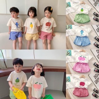 💗ชุดเซ็ทเสื้อ+กางเกง เนื้อผ้าดี แฟชั่นสำหรับเด็ก (เสื้อยืดแขนสั้น+กางเกงขาสั้น) เด็ก1-7ปี พร้อมส่งจากไทย