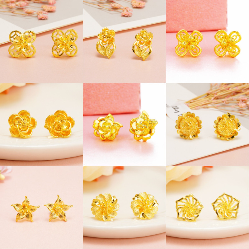 ต่างหูเข็มทองเคลือบ916 ลายหัวใจ+ดอกไม้ เกาหลีเก๋ หลายแบบให้เลือก ของขวัญผู้หญิง