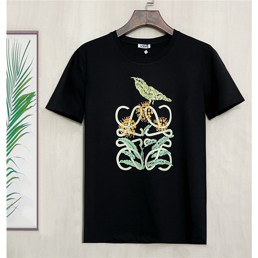 SG2 L0EWE เสื้อยืดแขนสั้นผู้ชายฤดูใบไม้ผลิ/ฤดูร้อน 2022 พิมพ์ลายนกลายดอกไม้ผ้าฝ้าย 4XL